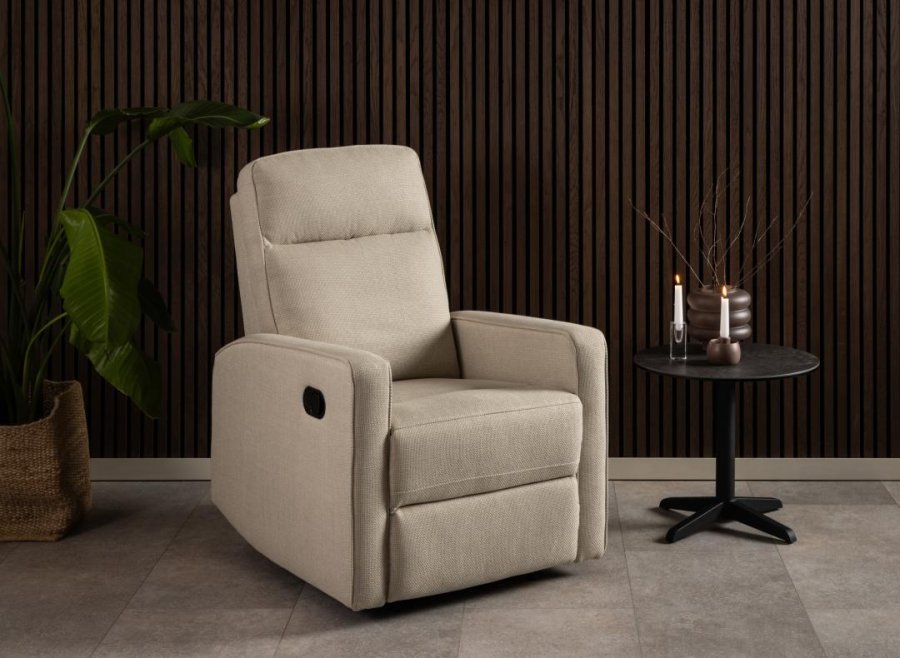 ACT NORDIC Asila recliner lnestol, manuel, m. armln og posefjedre - beige stof og sort stl