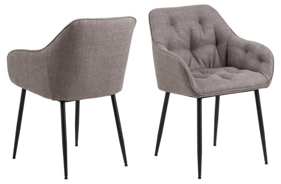 ACT NORDIC Brooke spisebordsstol, m. armln og syninger - grbrun stof og sort stl