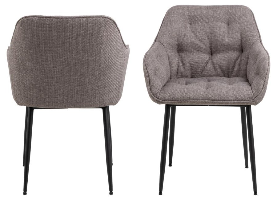 ACT NORDIC Brooke spisebordsstol, m. armln og syninger - grbrun stof og sort stl