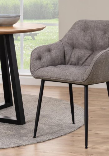 ACT NORDIC Brooke spisebordsstol, m. armln og syninger - grbrun stof og sort stl