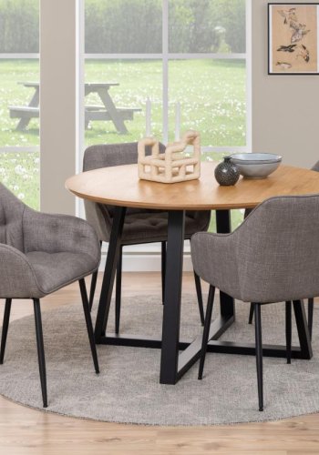 ACT NORDIC Brooke spisebordsstol, m. armln og syninger - grbrun stof og sort stl