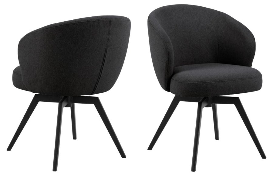 ACT NORDIC Darlene spisebordsstol, m. armln, drejefunktion, retur drej - antracitgr stof/sort stl