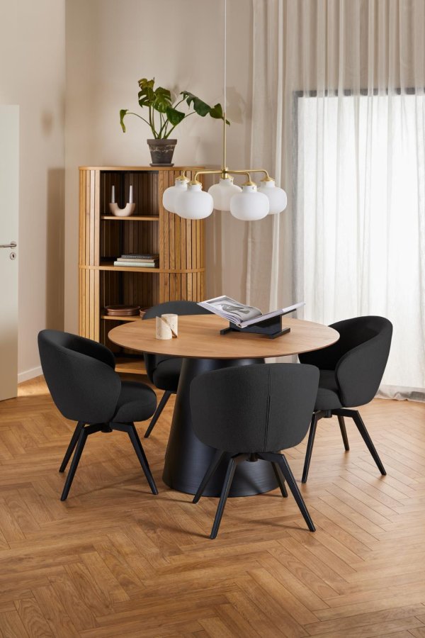 ACT NORDIC Darlene spisebordsstol, m. armln, drejefunktion, retur drej - antracitgr stof/sort stl