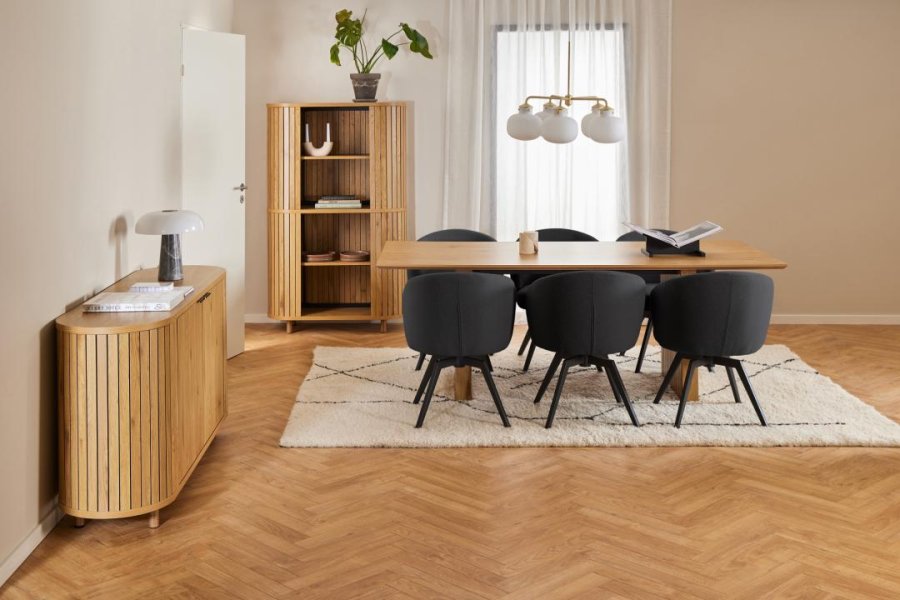 ACT NORDIC Darlene spisebordsstol, m. armln, drejefunktion, retur drej - antracitgr stof/sort stl