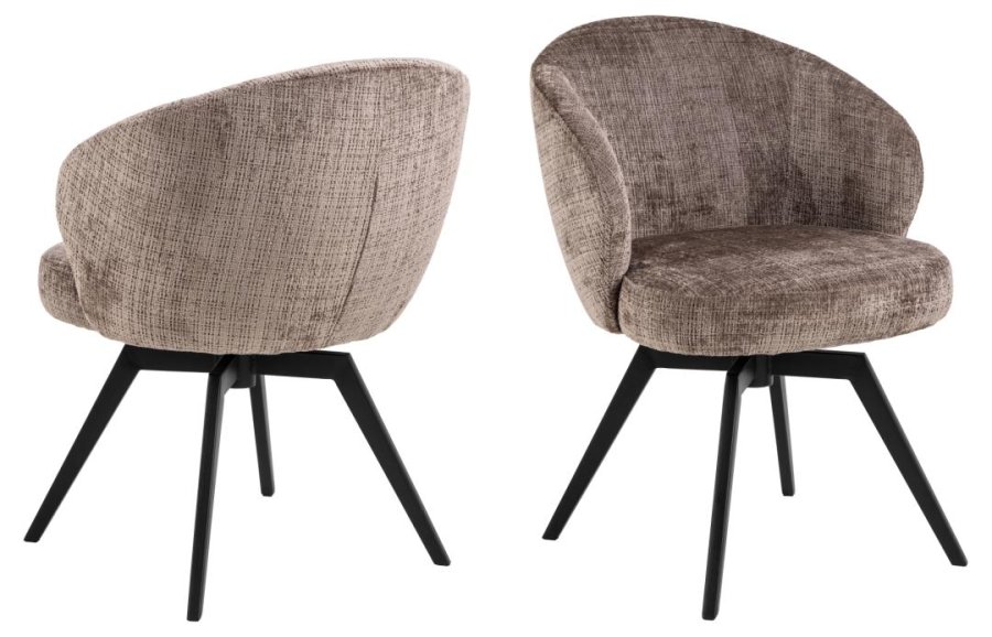 ACT NORDIC Darlene spisebordsstol, m. armln, drejefunktion, retur drej - stvbrun stof og sort stl