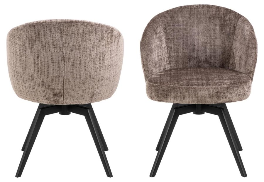 ACT NORDIC Darlene spisebordsstol, m. armln, drejefunktion, retur drej - stvbrun stof og sort stl