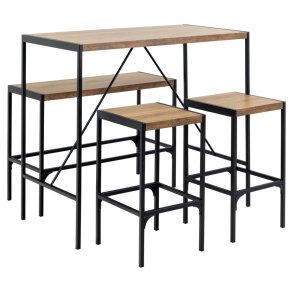 ACT NORDIC Bahamas barbord, m. 1 bnk, 2 stole og fodsttte - mat eg melamin/sort stl (120x60x105)