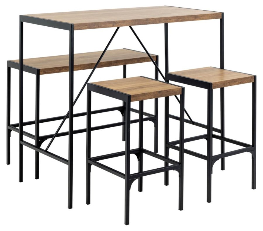 ACT NORDIC Bahamas barbord, m. 1 bnk, 2 stole og fodsttte - mat eg melamin/sort stl (120x60x105)