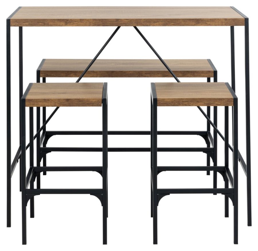 ACT NORDIC Bahamas barbord, m. 1 bnk, 2 stole og fodsttte - mat eg melamin/sort stl (120x60x105)