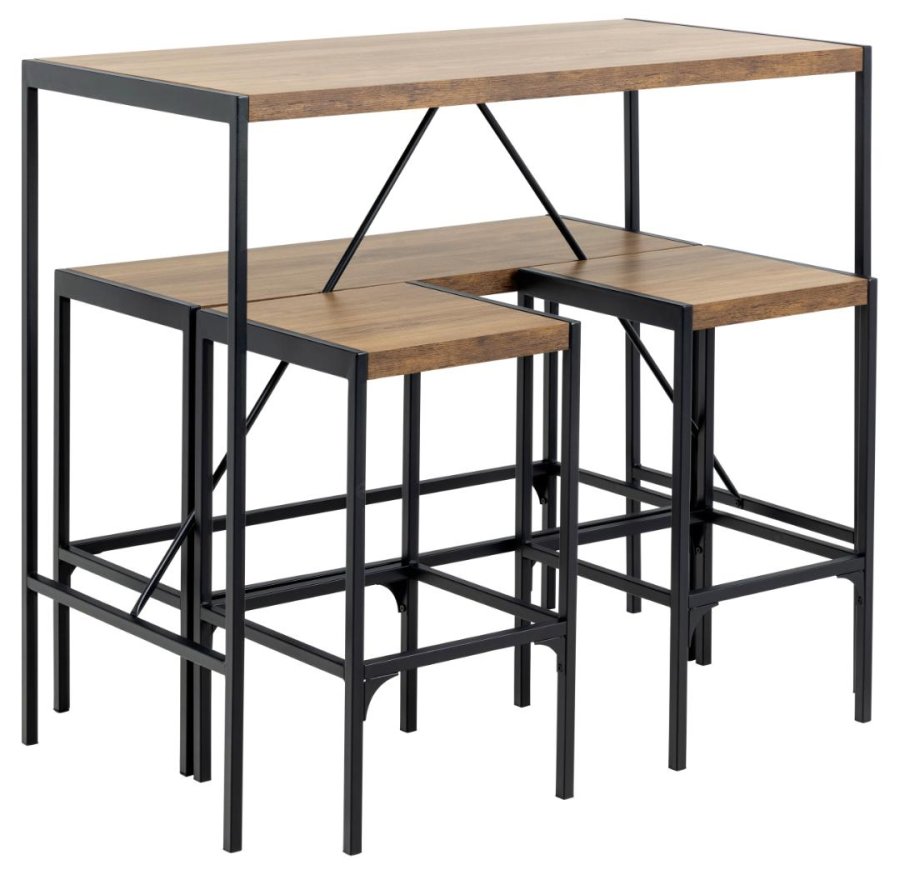 ACT NORDIC Bahamas barbord, m. 1 bnk, 2 stole og fodsttte - mat eg melamin/sort stl (120x60x105)