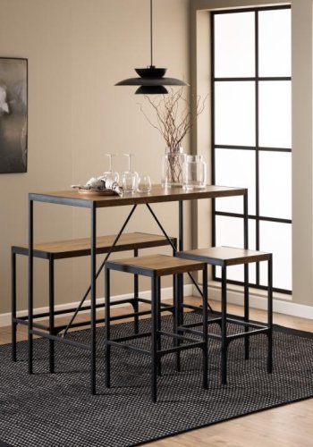 ACT NORDIC Bahamas barbord, m. 1 bnk, 2 stole og fodsttte - mat eg melamin/sort stl (120x60x105)