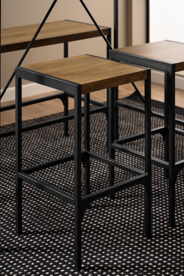 ACT NORDIC Bahamas barbord, m. 1 bnk, 2 stole og fodsttte - mat eg melamin/sort stl (120x60x105)