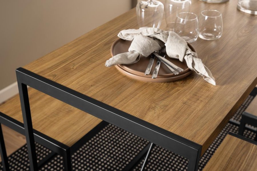 ACT NORDIC Bahamas barbord, m. 1 bnk, 2 stole og fodsttte - mat eg melamin/sort stl (120x60x105)