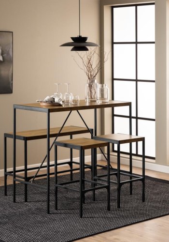 ACT NORDIC Bahamas barbord, m. 1 bnk, 2 stole og fodsttte - mat eg melamin/sort stl (120x60x105)