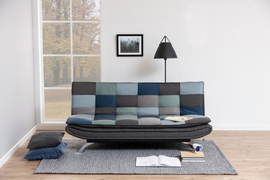 ACT NORDIC Faith sovesofa, m. click & clack - multifarvet/gr patchwork stof og krom stl (196x98)