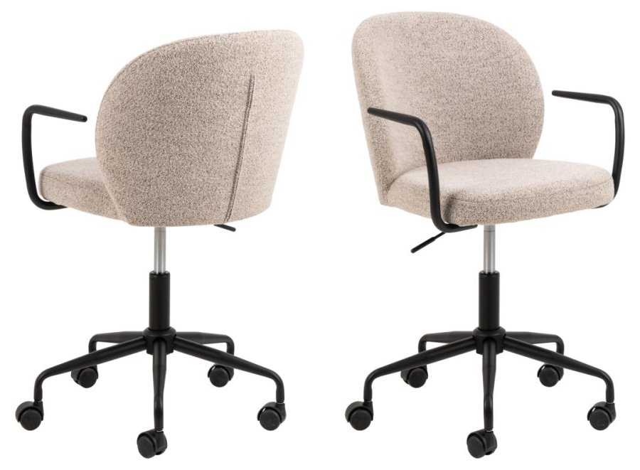 ACT NORDIC Patricia skrivebordsstol, m. armln, hjul, drejefunktion - beige stof og sort stl