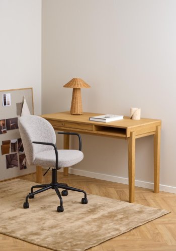 ACT NORDIC Patricia skrivebordsstol, m. armln, hjul, drejefunktion - beige stof og sort stl