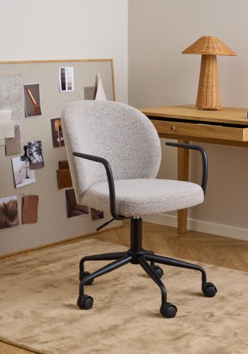 ACT NORDIC Patricia skrivebordsstol, m. armln, hjul, drejefunktion - beige stof og sort stl