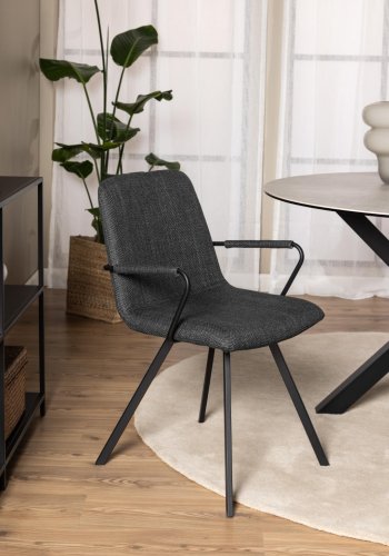 ACT NORDIC Selina spisebordsstol, m. armln - mrkegr stof og sort stl