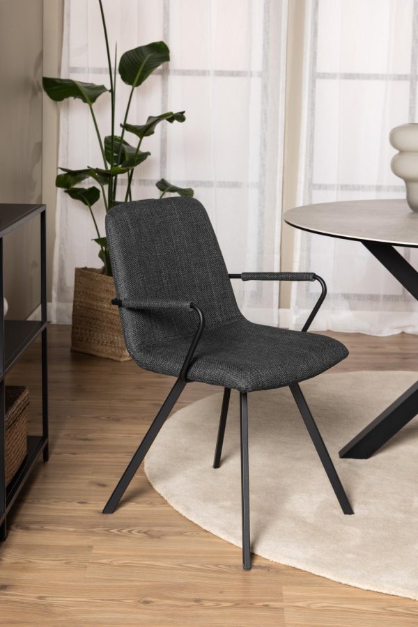 ACT NORDIC Selina spisebordsstol, m. armln - mrkegr stof og sort stl
