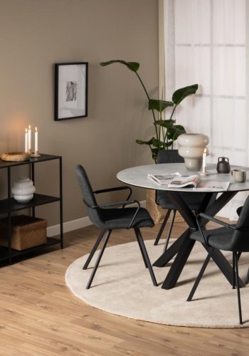 ACT NORDIC Selina spisebordsstol, m. armln - mrkegr stof og sort stl