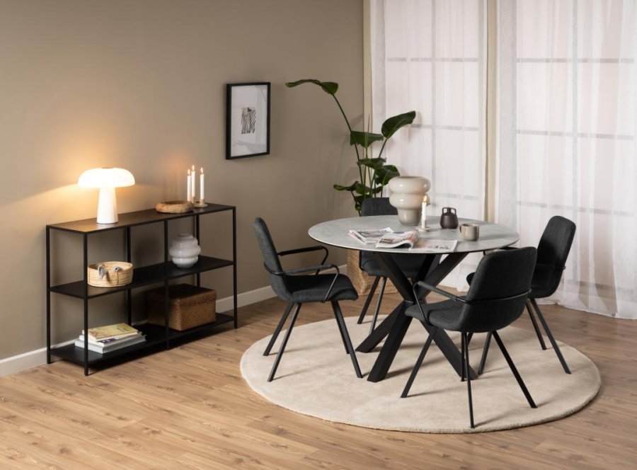 ACT NORDIC Selina spisebordsstol, m. armln - mrkegr stof og sort stl