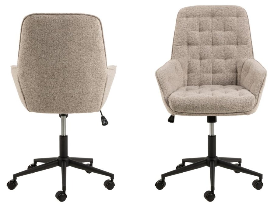 ACT NORDIC Erik skrivebordsstol, m. armln, hjul, drejefunktion - beige stof og sort stl
