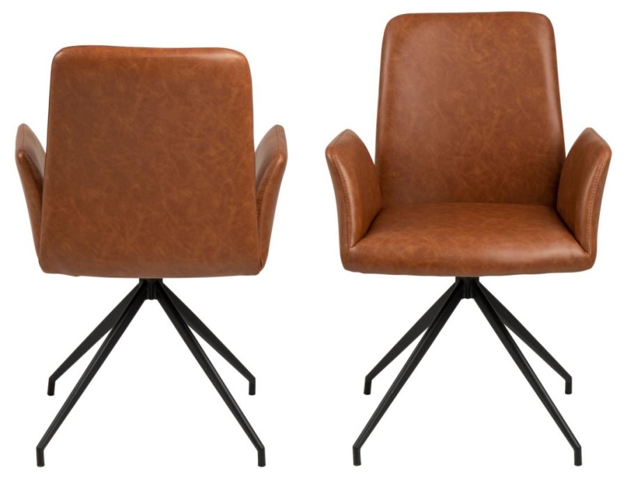 ACT NORDIC Naya spisebordsstol, m. armln og drejefunktion - retro cognac PU og sort stl