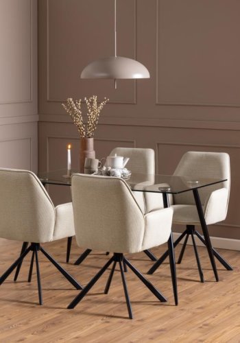 ACT NORDIC Glenda spisebordsstol, m. armln og drejefunktion - beige stof og sort stl