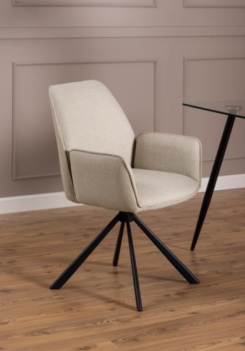 ACT NORDIC Glenda spisebordsstol, m. armln og drejefunktion - beige stof og sort stl