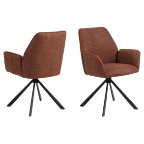 ACT NORDIC Glenda spisebordsstol, m. armln og drejefunktion - terracotta stof og sort stl