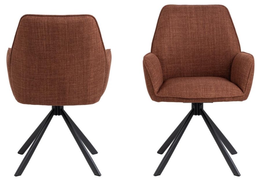 ACT NORDIC Glenda spisebordsstol, m. armln og drejefunktion - terracotta stof og sort stl