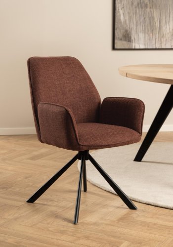 ACT NORDIC Glenda spisebordsstol, m. armln og drejefunktion - terracotta stof og sort stl