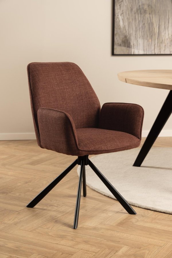 ACT NORDIC Glenda spisebordsstol, m. armln og drejefunktion - terracotta stof og sort stl