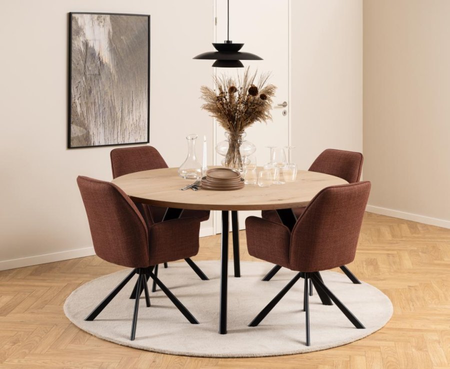 ACT NORDIC Glenda spisebordsstol, m. armln og drejefunktion - terracotta stof og sort stl