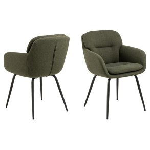 ACT NORDIC Dora spisebordsstol, m. armln, syning og lynls - grn stof og sort stl