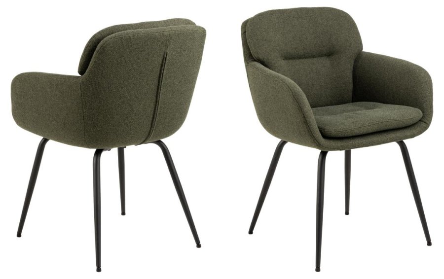 ACT NORDIC Dora spisebordsstol, m. armln, syning og lynls - grn stof og sort stl