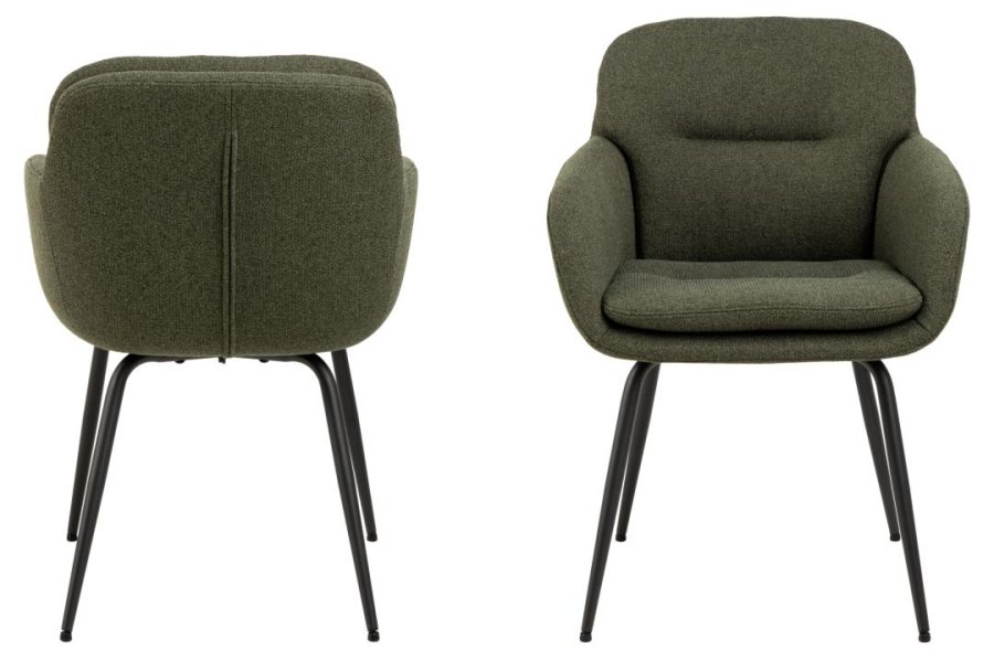 ACT NORDIC Dora spisebordsstol, m. armln, syning og lynls - grn stof og sort stl