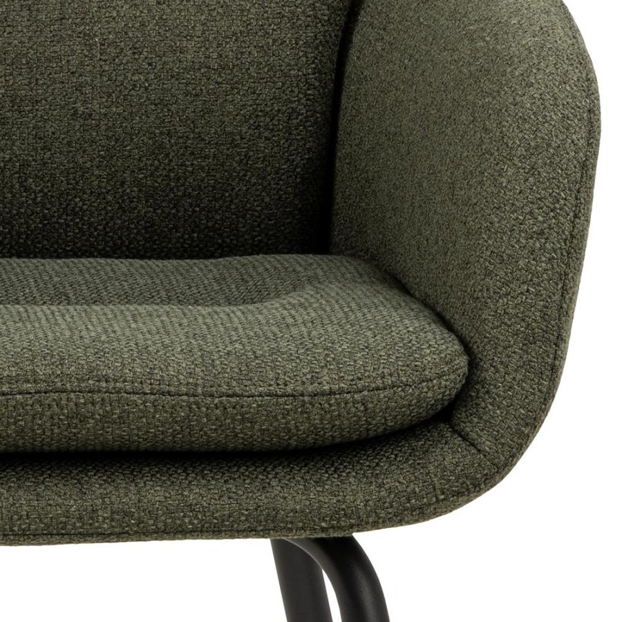 ACT NORDIC Dora spisebordsstol, m. armln, syning og lynls - grn stof og sort stl