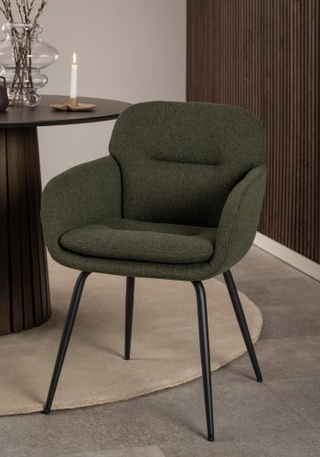 ACT NORDIC Dora spisebordsstol, m. armln, syning og lynls - grn stof og sort stl