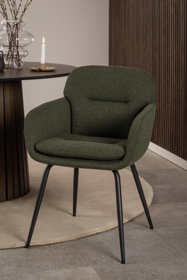 ACT NORDIC Dora spisebordsstol, m. armln, syning og lynls - grn stof og sort stl