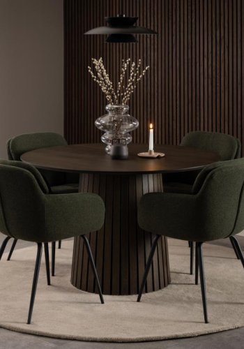 ACT NORDIC Dora spisebordsstol, m. armln, syning og lynls - grn stof og sort stl