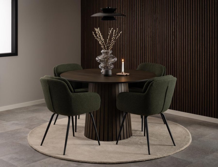 ACT NORDIC Dora spisebordsstol, m. armln, syning og lynls - grn stof og sort stl