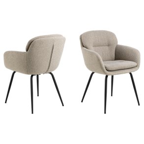 ACT NORDIC Dora spisebordsstol, m. armln, syning og lynls - beige stof og sort stl
