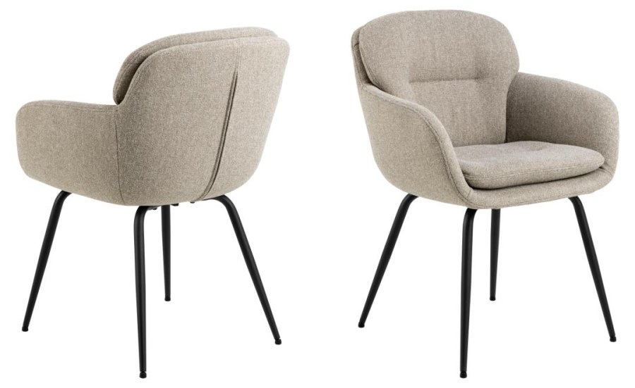 ACT NORDIC Dora spisebordsstol, m. armln, syning og lynls - beige stof og sort stl