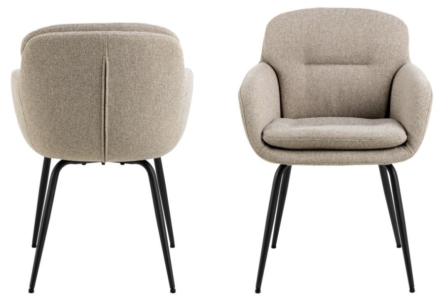 ACT NORDIC Dora spisebordsstol, m. armln, syning og lynls - beige stof og sort stl