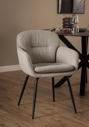 ACT NORDIC Dora spisebordsstol, m. armln, syning og lynls - beige stof og sort stl