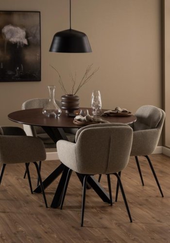 ACT NORDIC Dora spisebordsstol, m. armln, syning og lynls - beige stof og sort stl