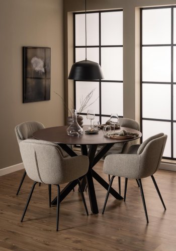 ACT NORDIC Dora spisebordsstol, m. armln, syning og lynls - beige stof og sort stl
