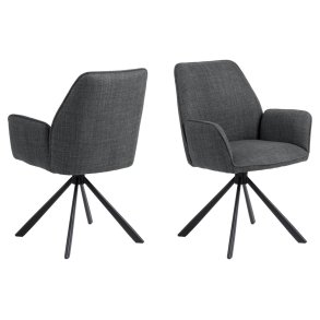 ACT NORDIC Glenda spisebordsstol, m. armln og drejefunktion - mrkegr stof og sort stl